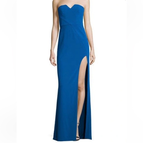 Halston Heritage Lapis Blue Strapless Maxi Gown Dress with Slit size 6 $375
